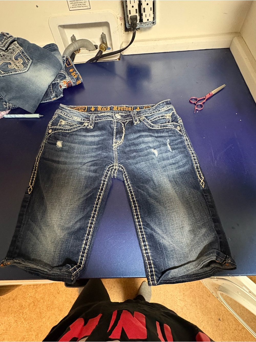 Rock Revival Men’s Dark Blue Distressed Denim Shorts